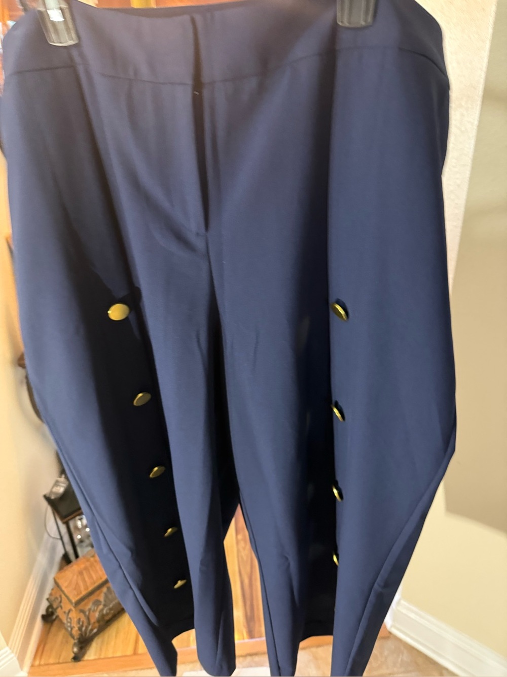 Eloquii Navy Dress cropped Pants with Gold Button Trim